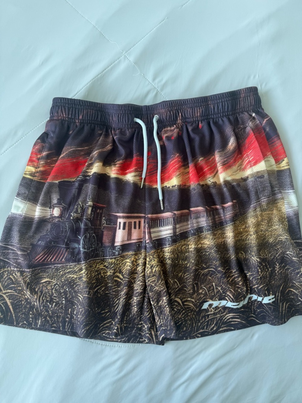 Steam Train Mesh Shorts Men’s Size L 5” Inseam Graphic Athletic Gym Manic